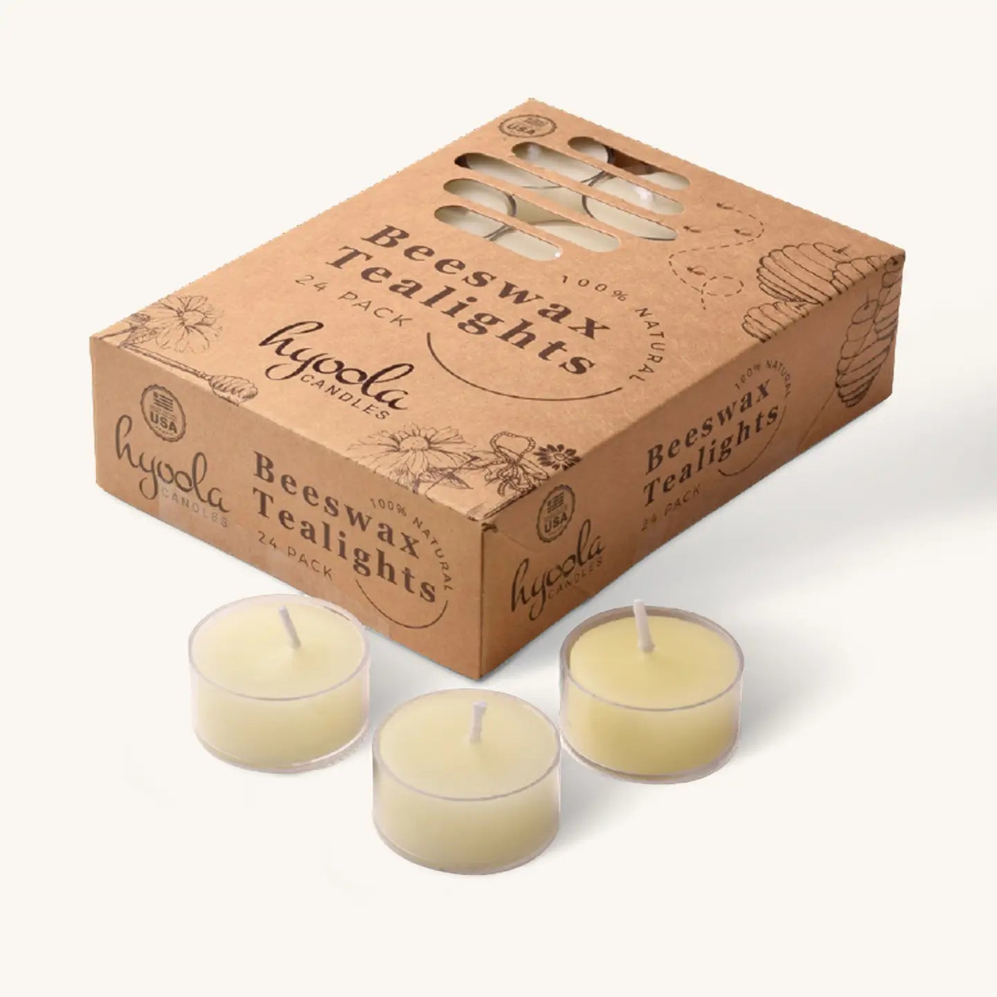 White Beeswax Tealights in Clear Cup - 4.5 Hours - 24 Pack