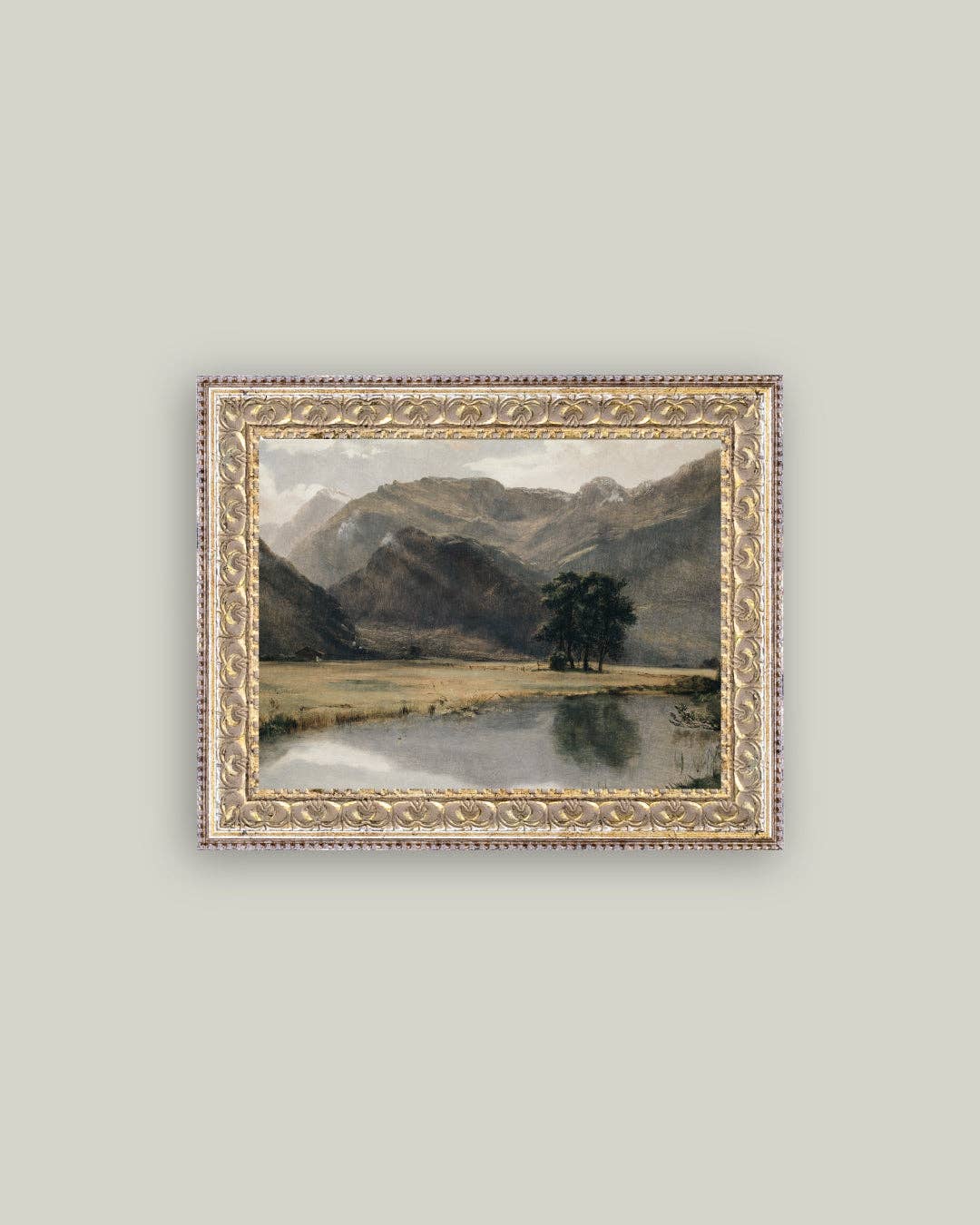 River Mountainscape Antique Art: 7x5