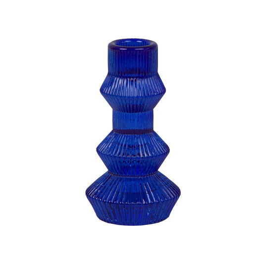 Pair of Ribbed 3-Tier Blue Candle Holder