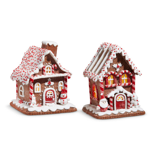 7" Lighted Peppermint Gingerbread House