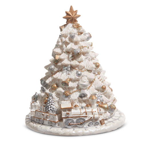 5.75" LED Musical White Tree w/ Train