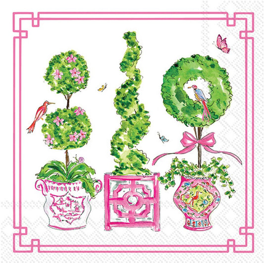 Paper Cocktail Napkin Pink Topiaries - 20 Ct