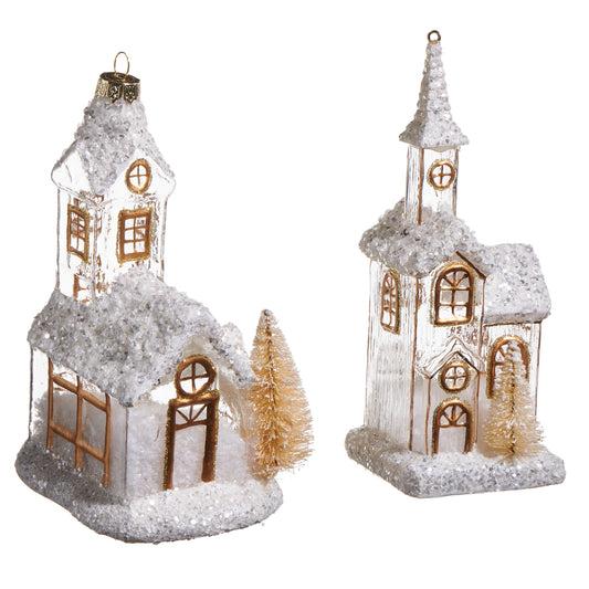 White/Gold Church Ornament - 6.25"H