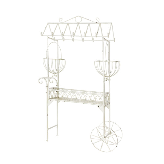 White Pushcart Plant Stand