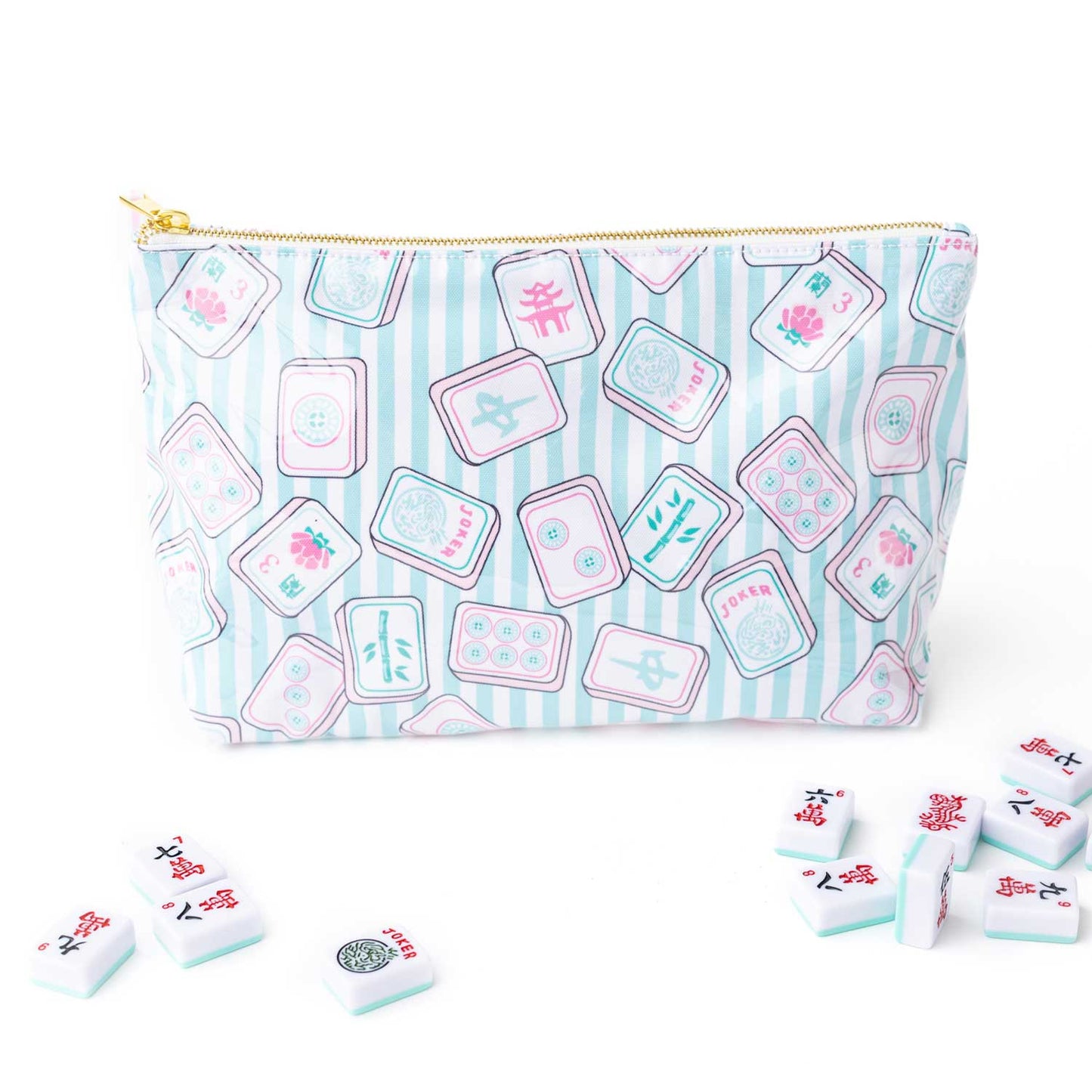 Mahjong Tile Print Travel Cosmetic Case