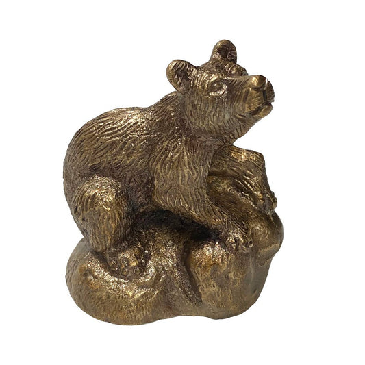 3" Antiqued Brass Bear on Rock