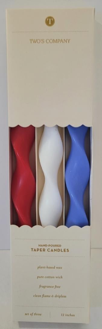 Twist & Glow 12" Red, White & Blue Taper Candles-Set of 3