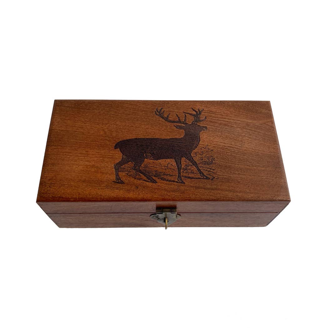 6-1/4" Stag Engraved Acacia Wood Box