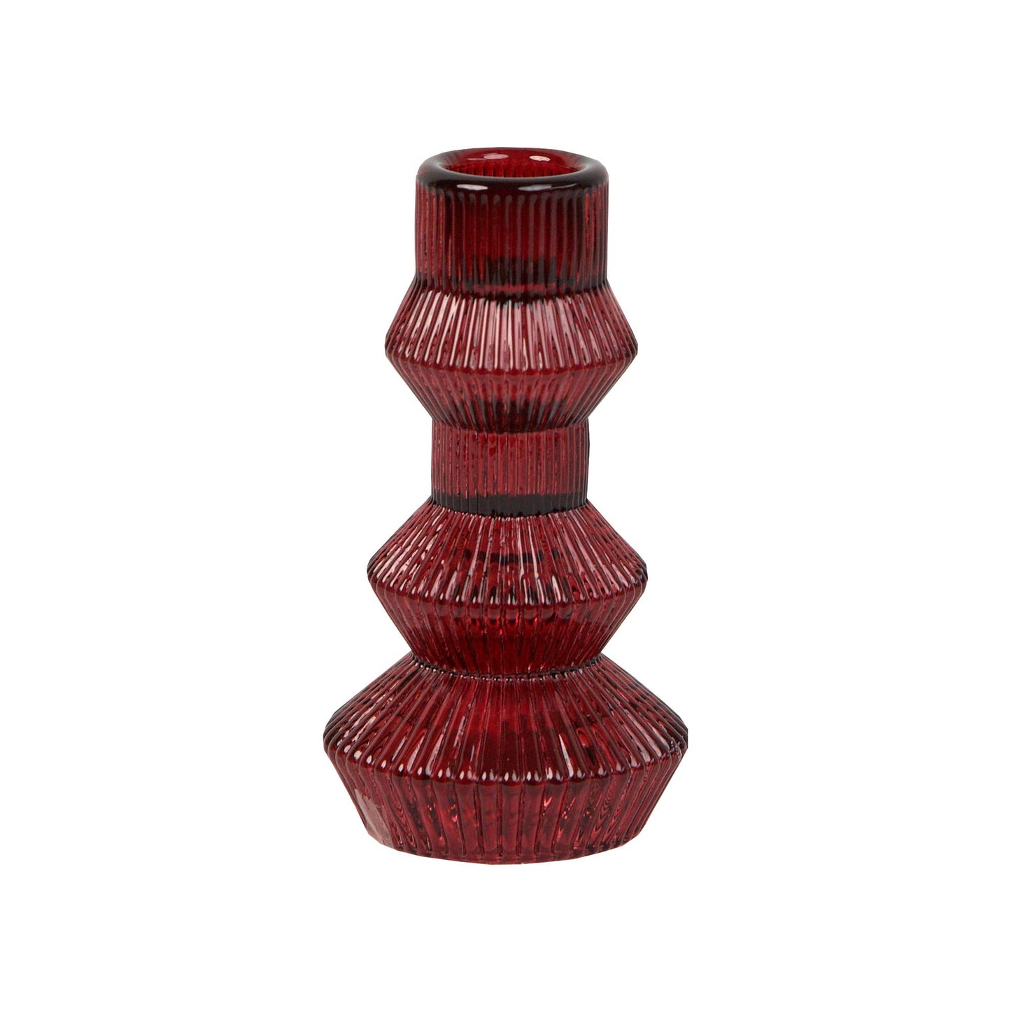 Pair of Ribbed 3-Tier Burgundy Candle Holder