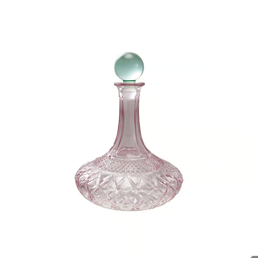Pink & Green Cut Glass Decanter