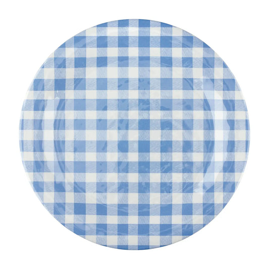 Gingham 11" Melamine Plates, Blue, Set of 4