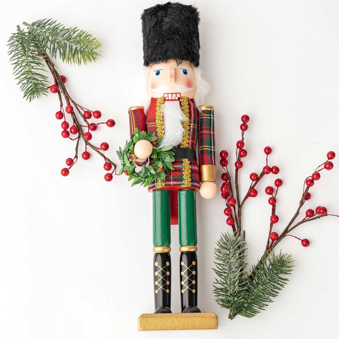 Tartan Plaid 15" Hand-Painted Wood Nutcracker