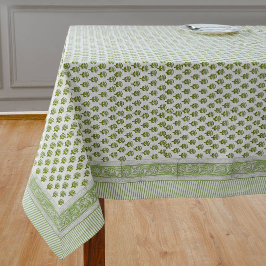 Emerald Green Block Print Tablecloth: 6 seater-60x90 in