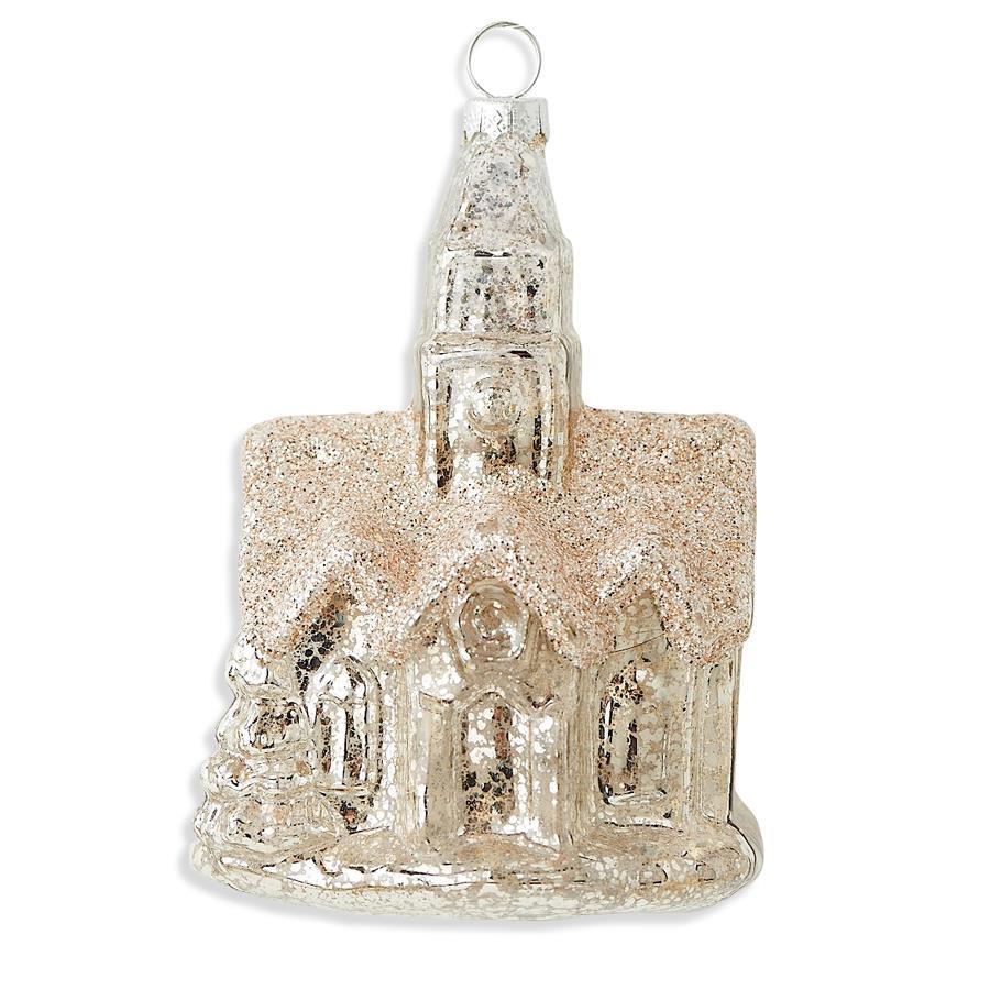 5" Silver Mercury Glass Church Ornament