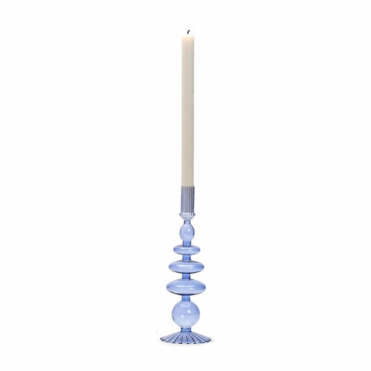 Hand Blown Glass Candleholder Pair, Blue