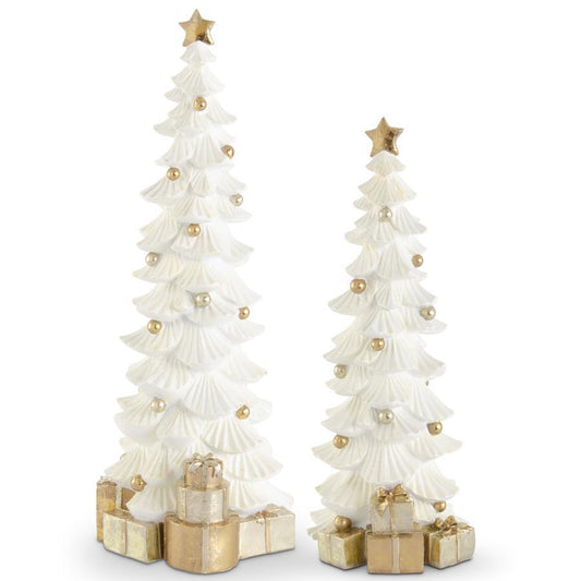 White Glittered Tree w/ Gold Packages