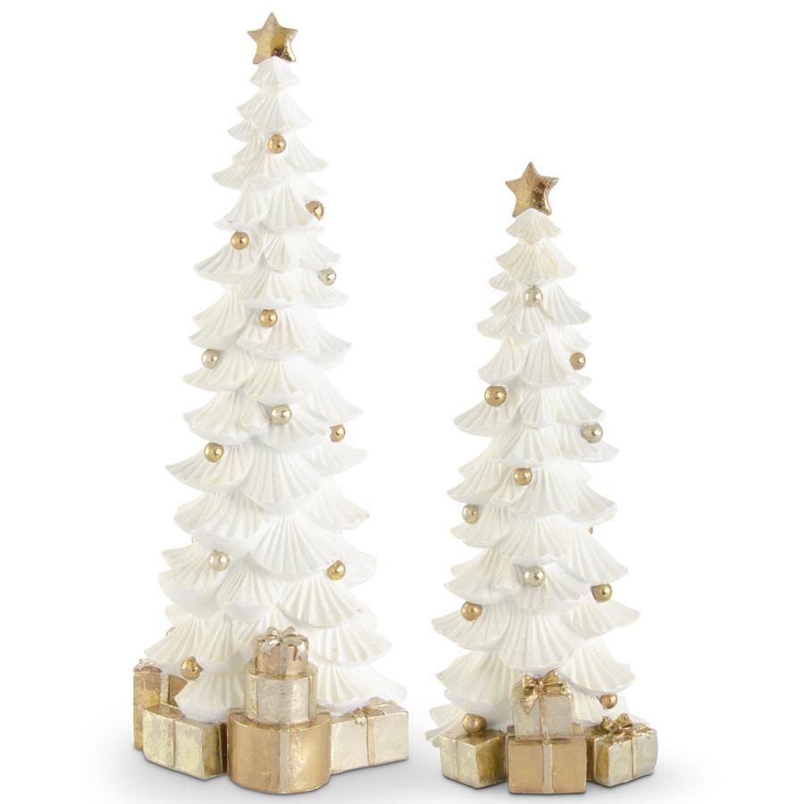 White Glittered Tree w/ Gold Packages