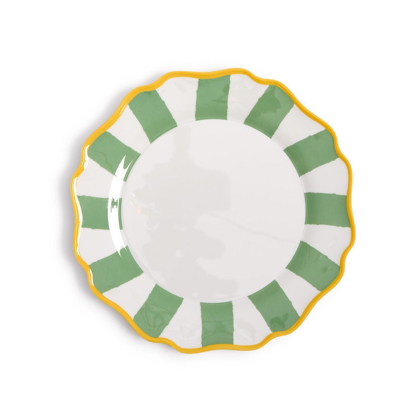 Sage Green Striped Dinner Plates - S/4