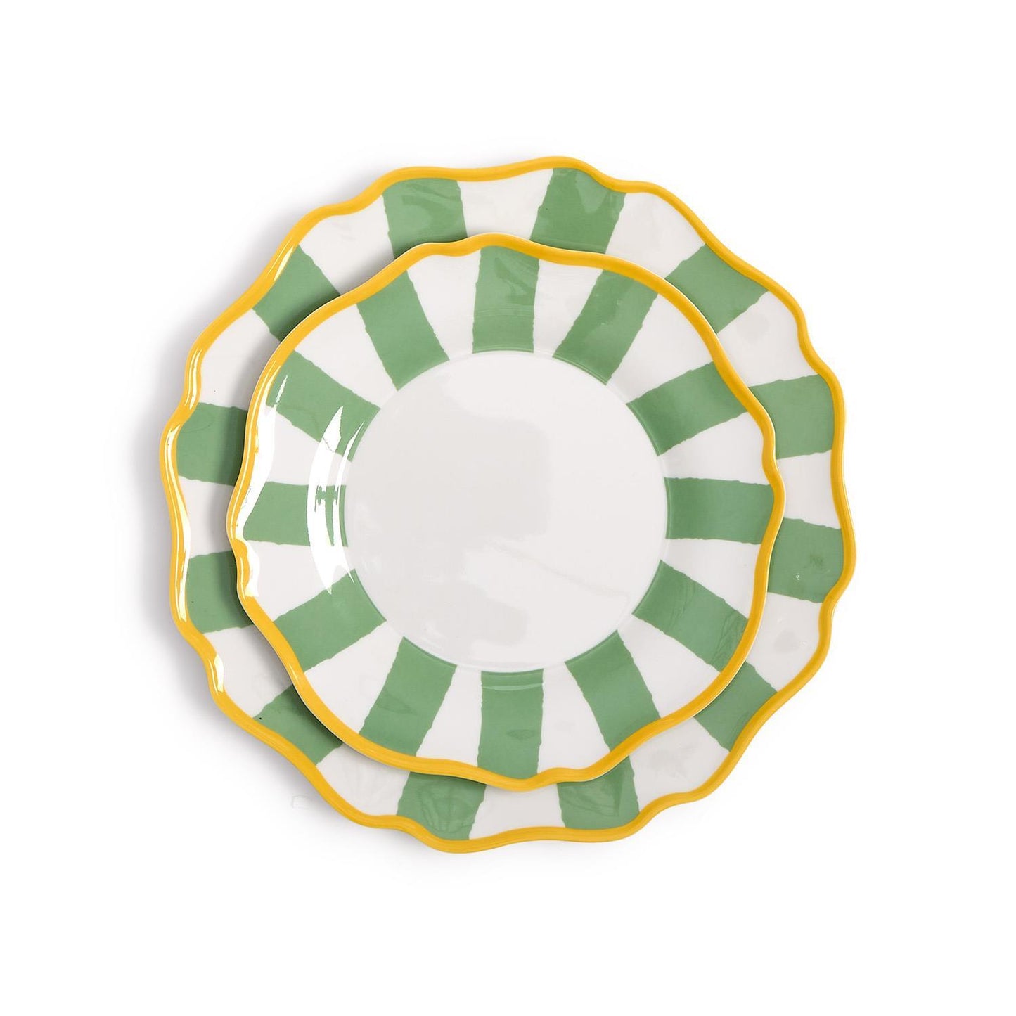 Sage Green Striped Dinner Plates - S/4