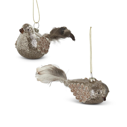 8.5" Silver Glittered Glass Bird Ornament