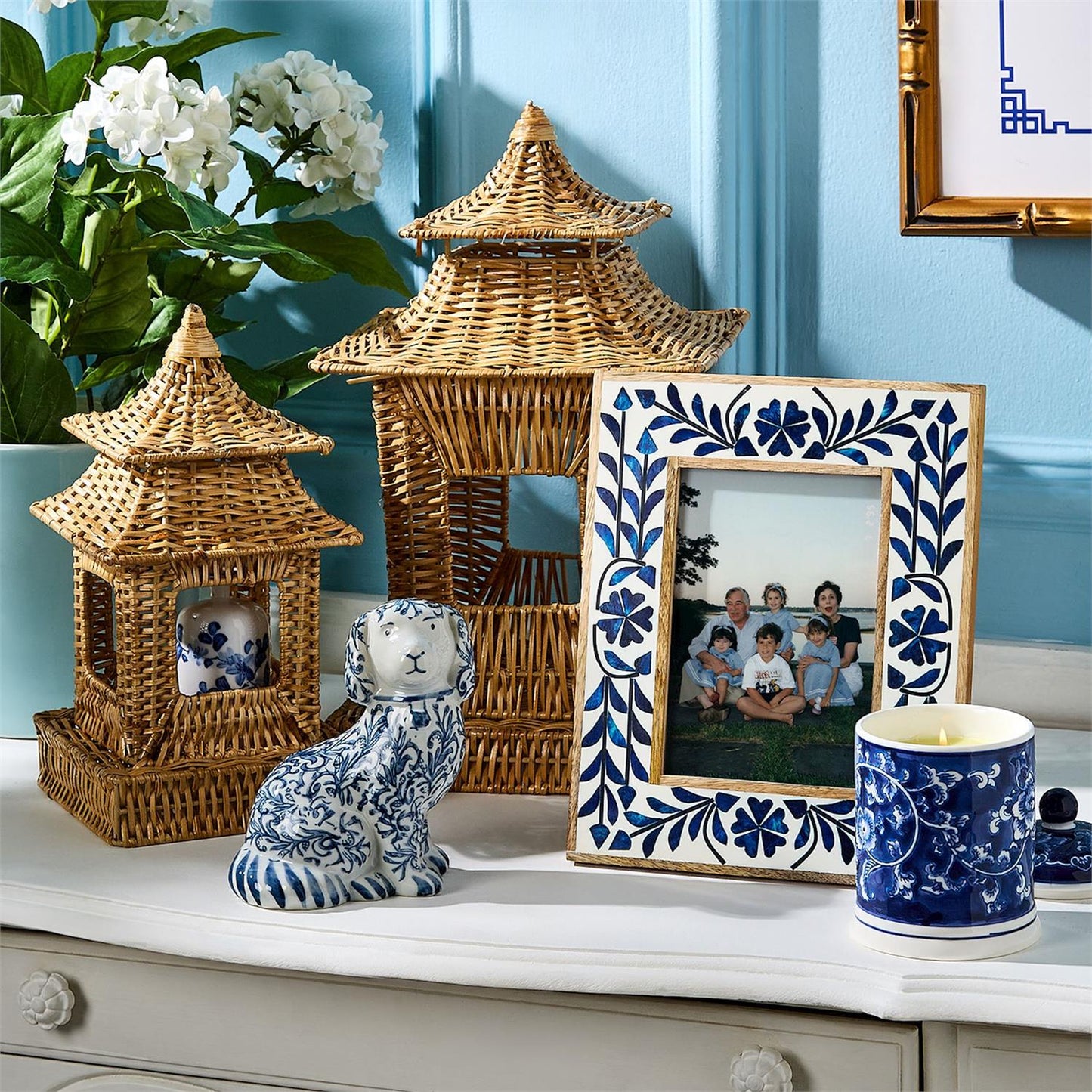 Chinoiserie Hand-Painted Blue and White Dog