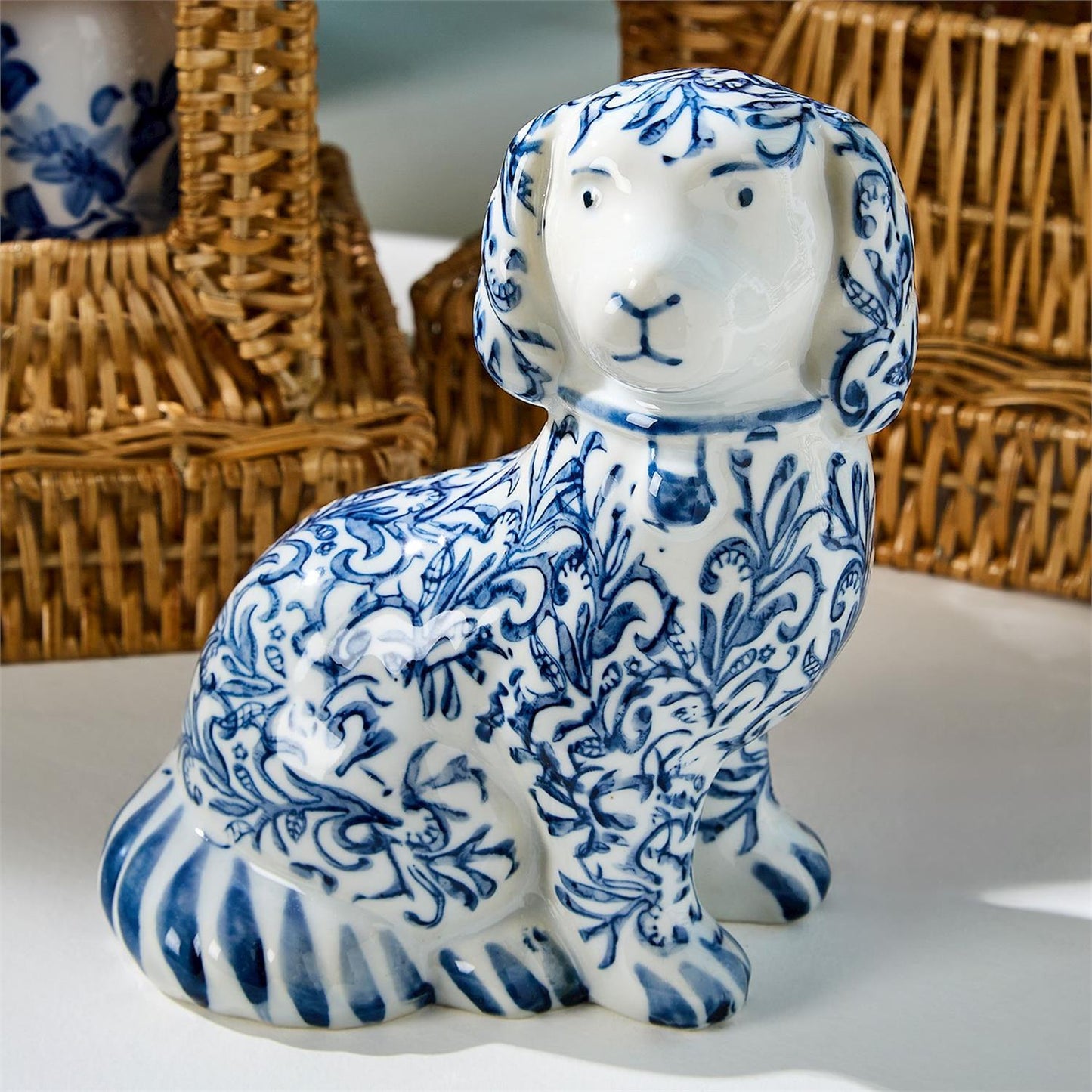 Chinoiserie Hand-Painted Blue and White Dog