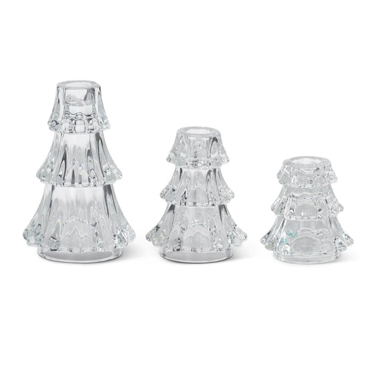 Set of 3 Clear Glass Tree Taper Candles