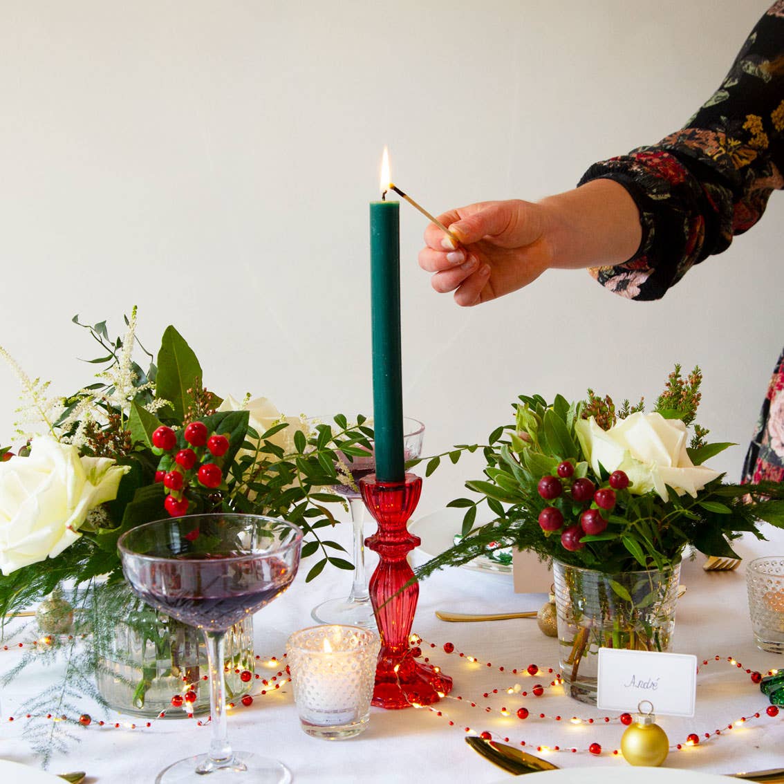 Red Glass Candlestick Holder