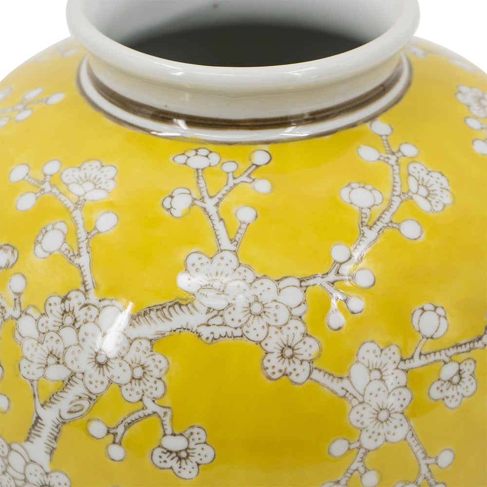 Yellow and White Wide Curved Plum Blossom Vase