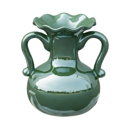 7" Green Vase w/ Handles