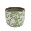 Round Ceramic Planter w/ Green Floral Motif