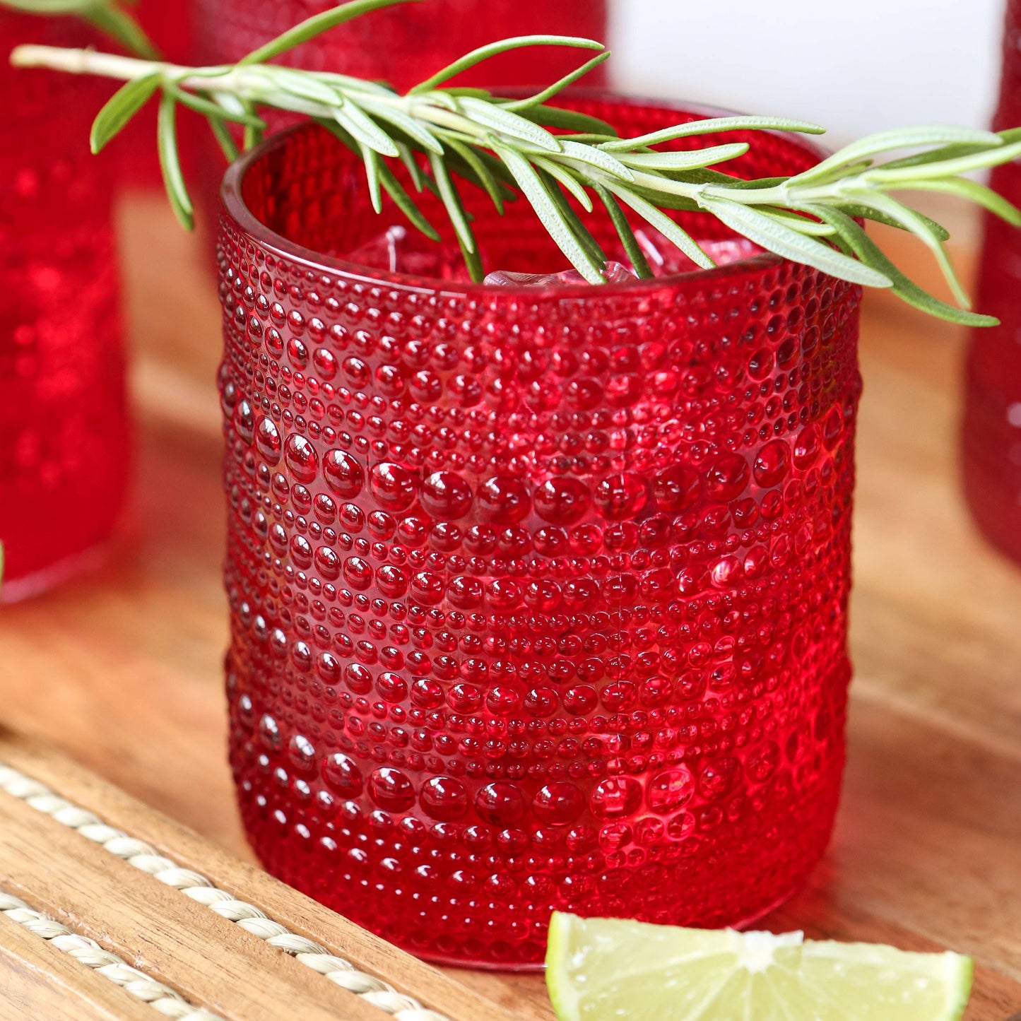 Beaded Red Old Fashion Drinking Glasses, Set of 6