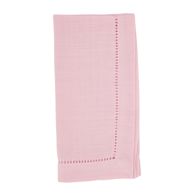 Pink Hemstitched Border Dinner Napkin, S/4