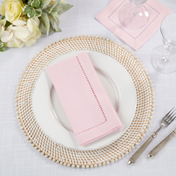 Pink Hemstitched Border Dinner Napkin, S/4