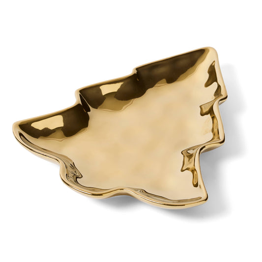 Gold Christmas Tree Dish, 8"