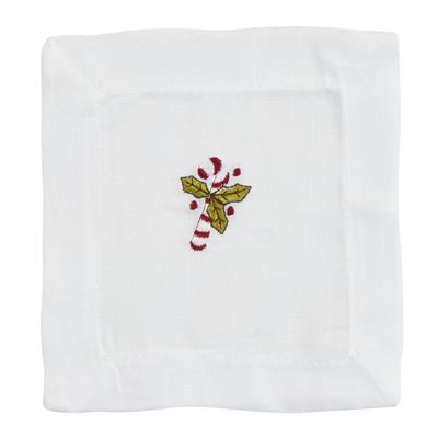 Embroidered Candy Cane Cocktail Napkin