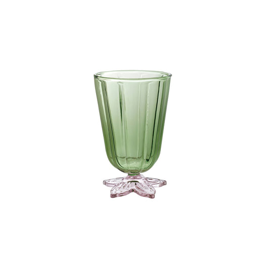Fluted Drinking Glass W Flower Base S/4