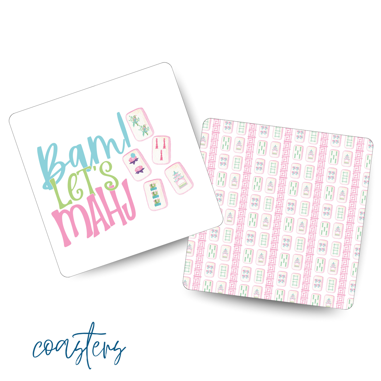 Bam Let's Mahj Playing Card Coasters - Thick Paper