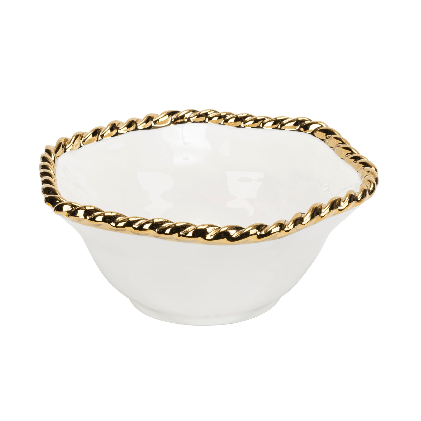 Small Round Rope Bowl White/Gold