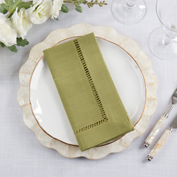 Sage Hemstitched Border Dinner Napkin, S/4