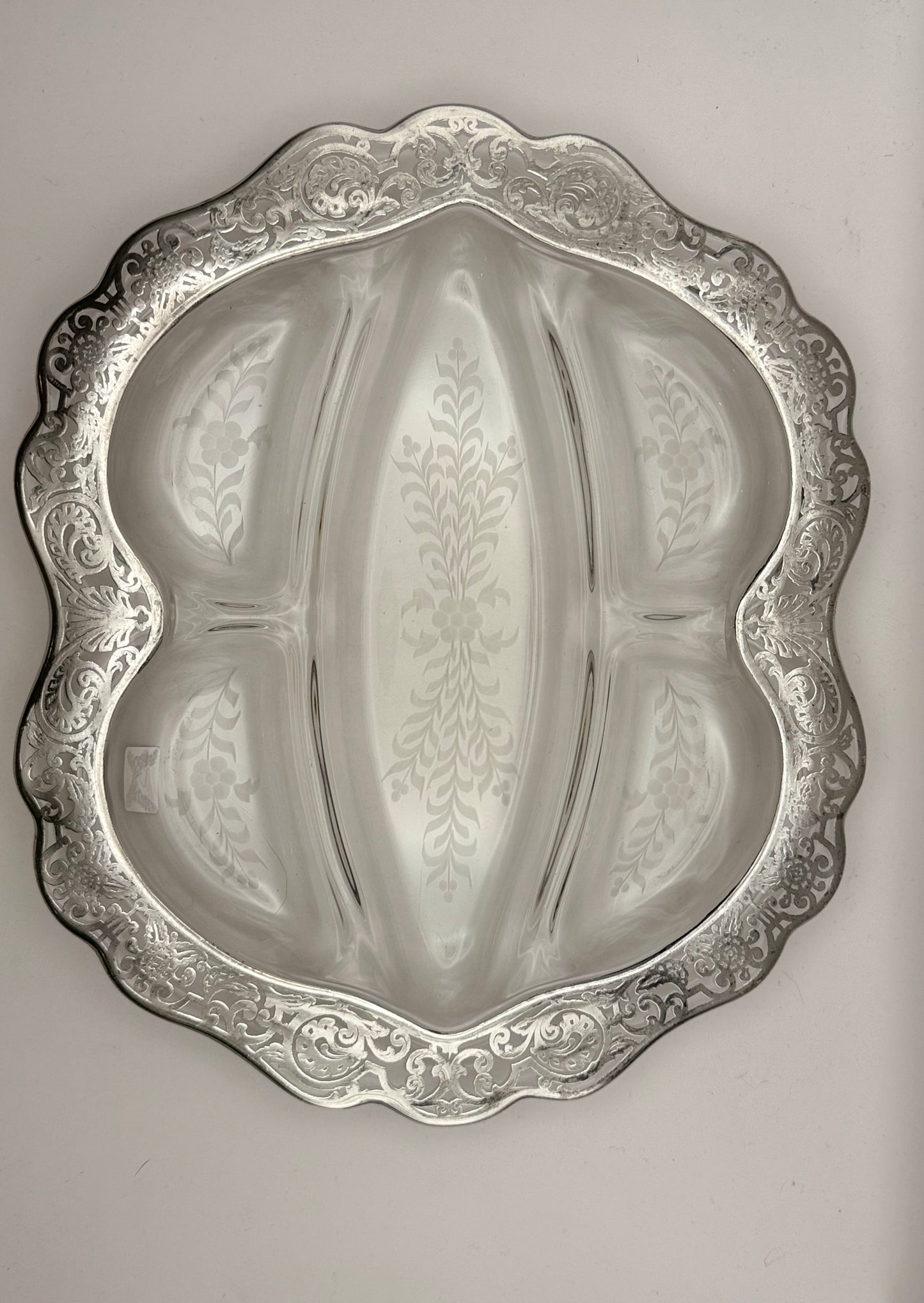Vintage Sterling Overlay Divided Scalloped Dish