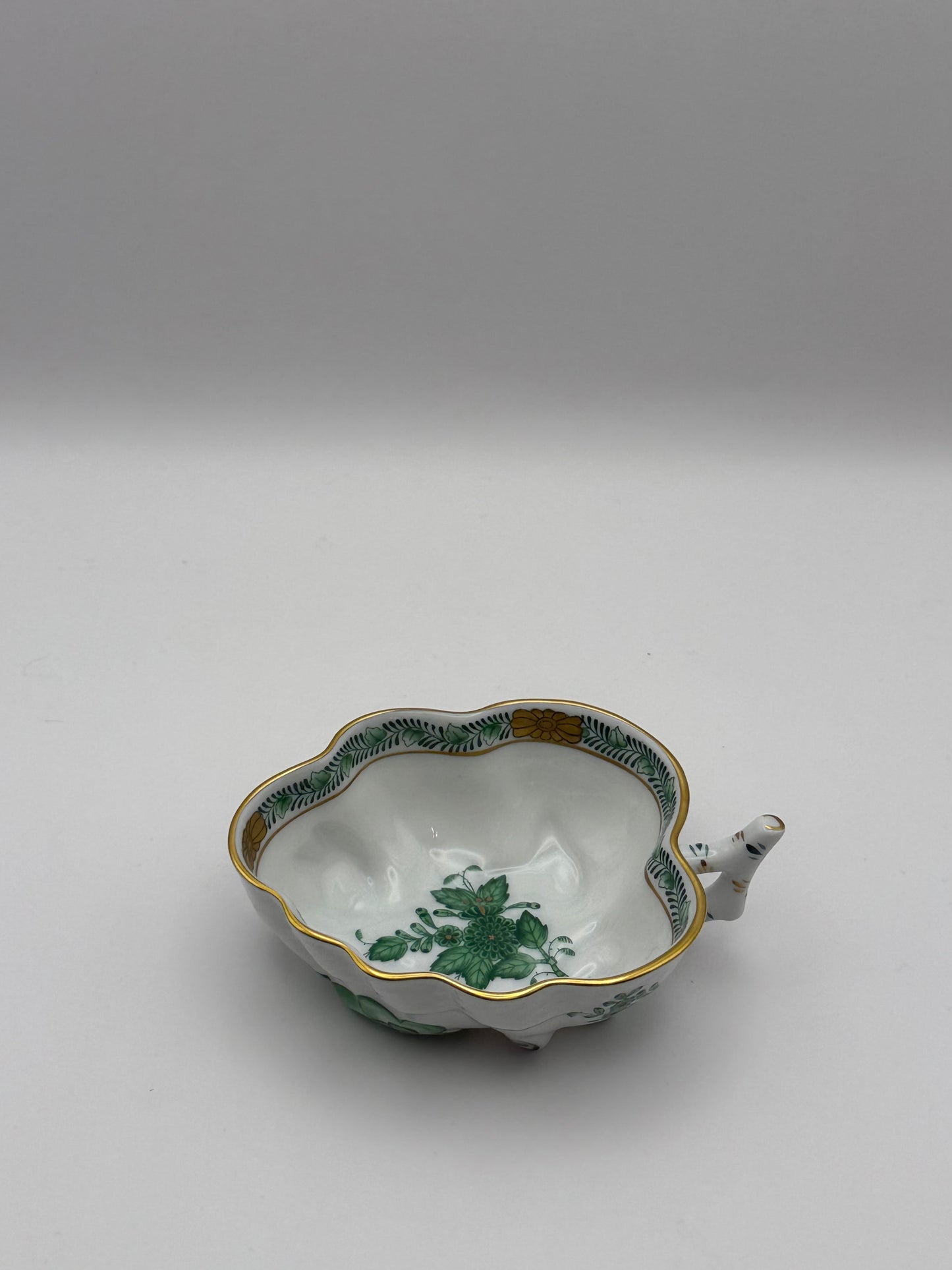 Leaf Dish w/Handle Chinese Bouquet Green