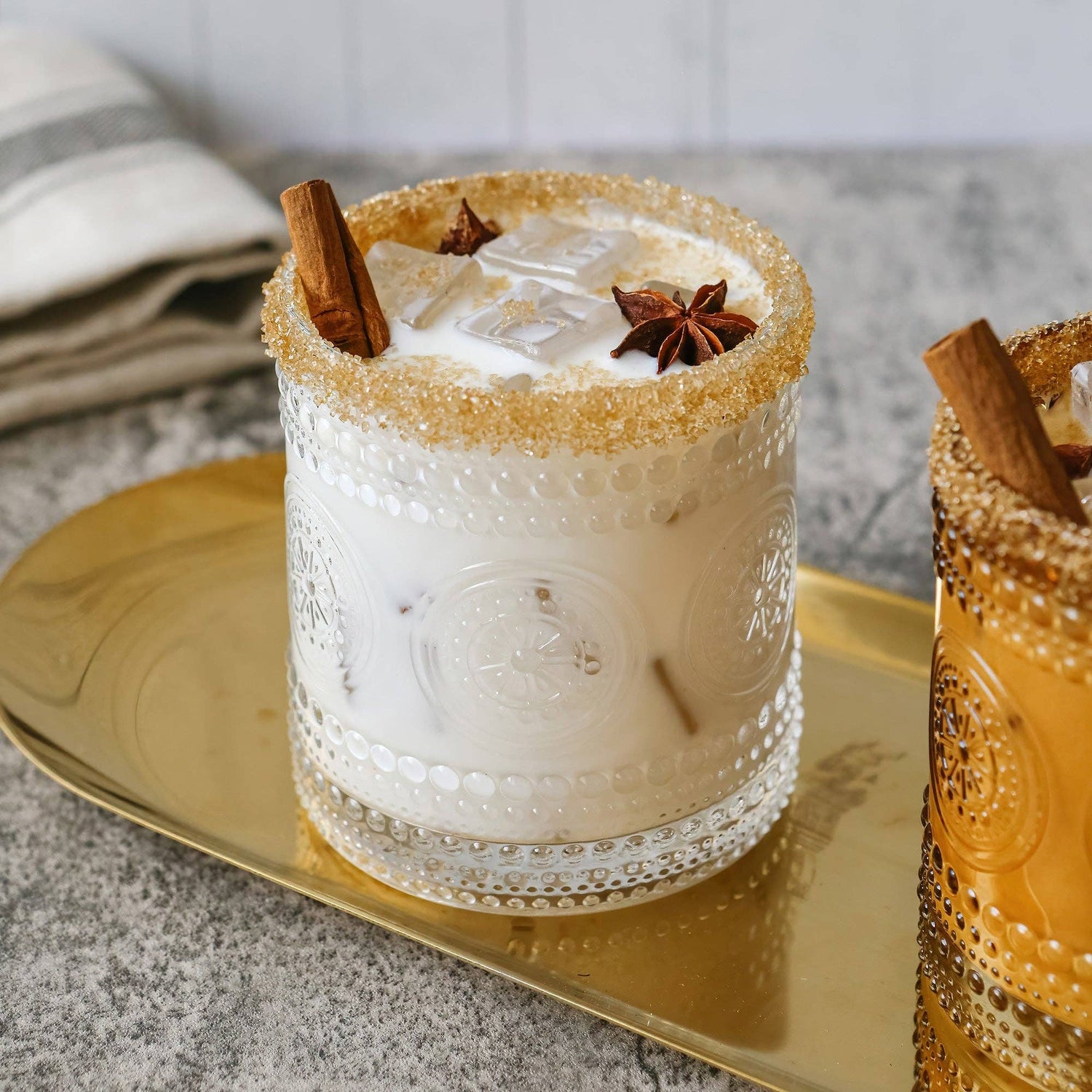 Hobnail Beaded Floral Clear Glasses - Thumbnail 5