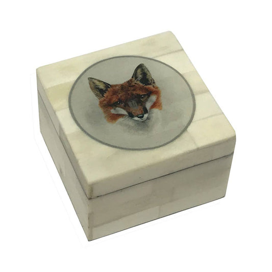 Red Fox Head Printed Bone Box with Lift Off Lid, 3-1/4"