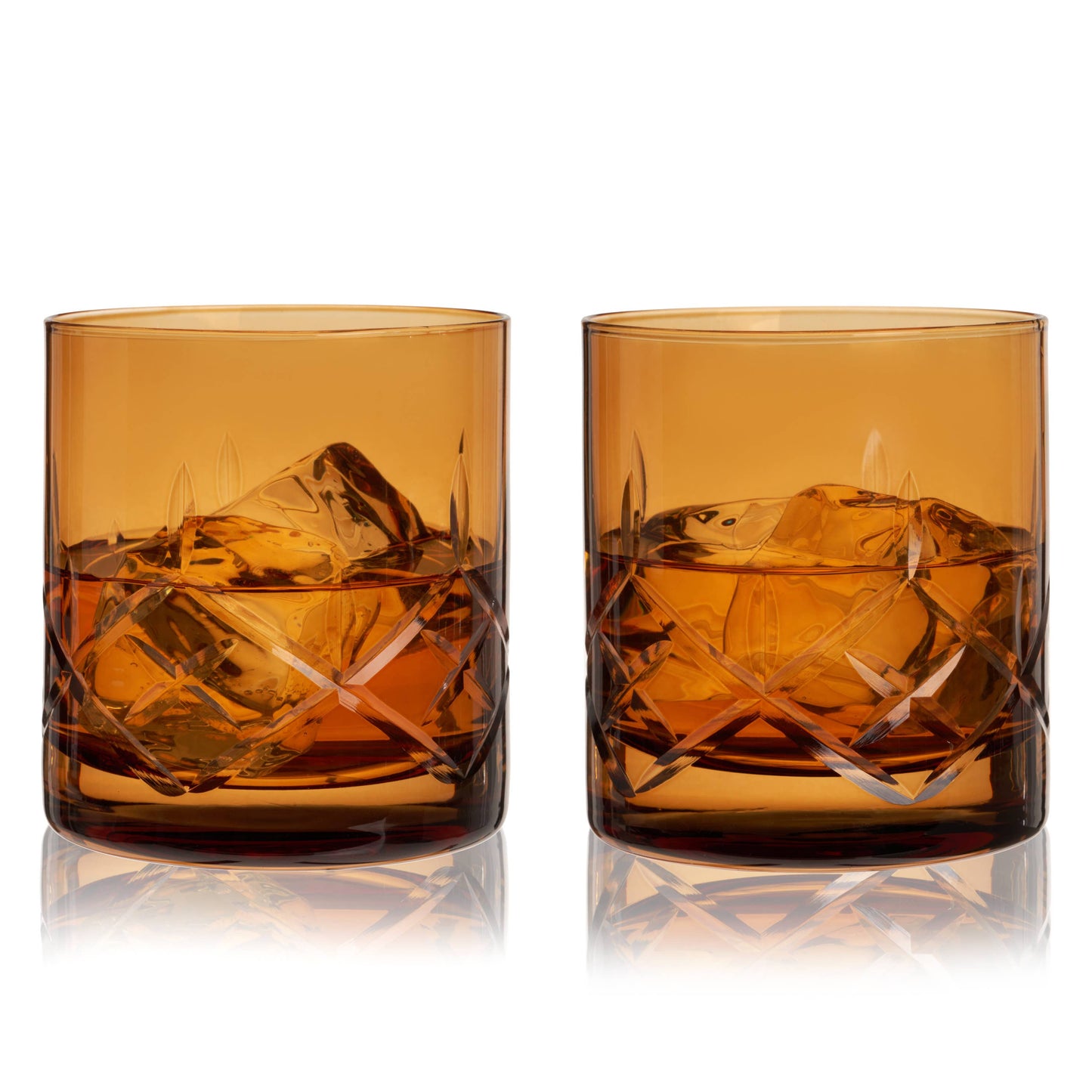 Amber Etched Crystal Glasses, Set of 2