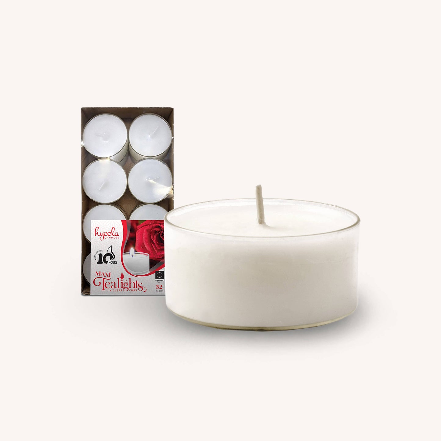MAXI Tealight Candles in Clear Cup - 10 Hour