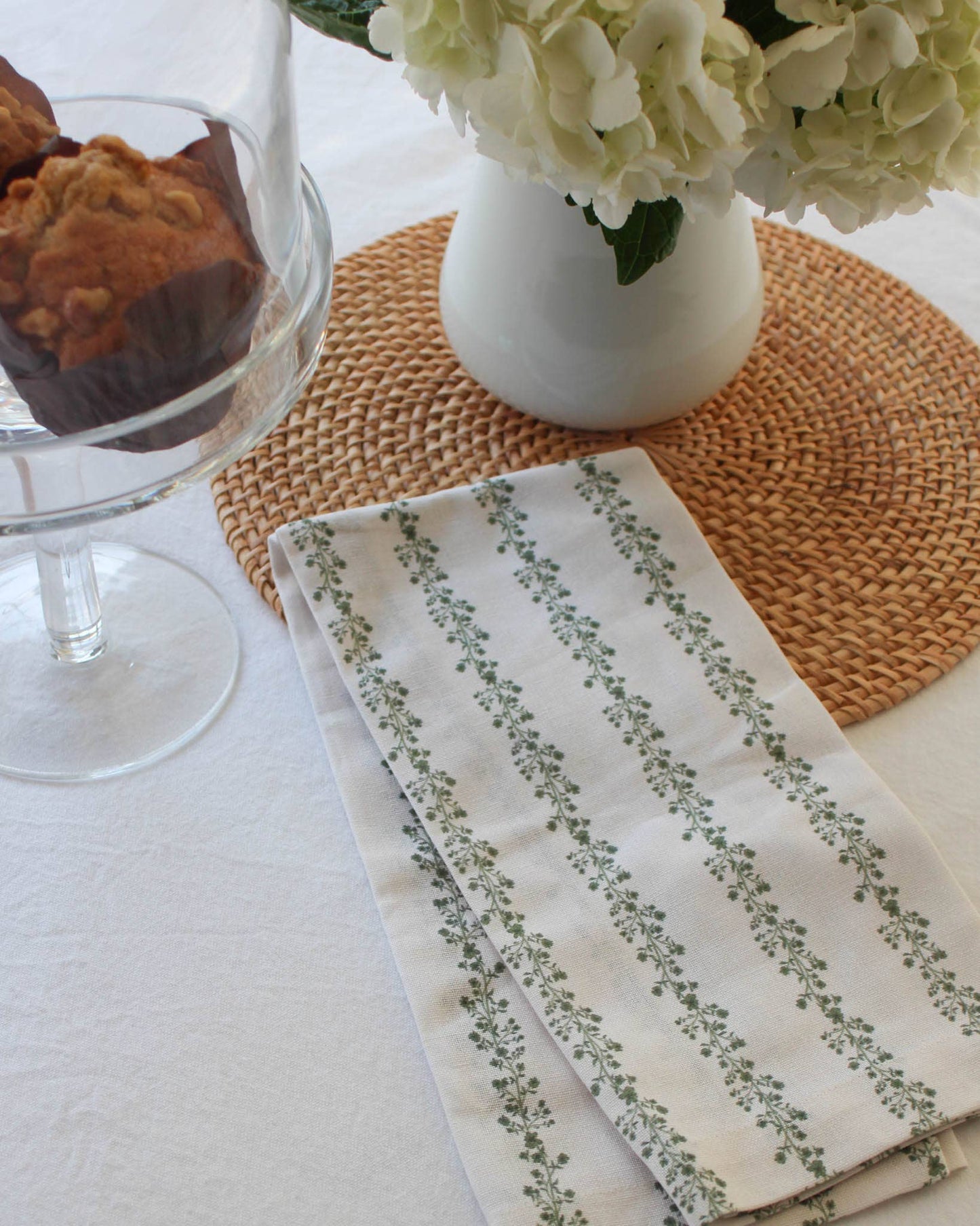 Begonia Stripe Fern Green Cotton Tea Towel