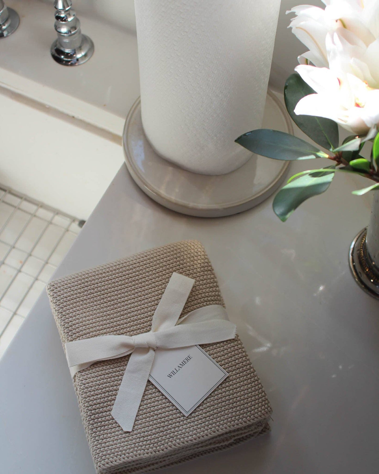 Organic Cotton Chunky Knit Kitchen Towel Set,White