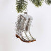 Silver Cowboy Boots Glass Christmas Ornament