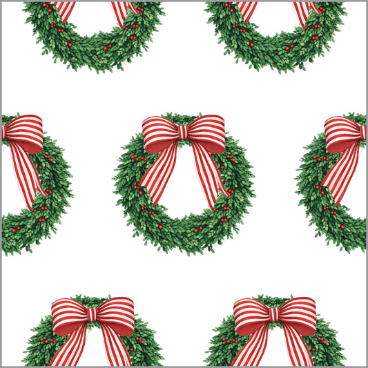 Continuous Roll Gift Wrap - Wreath w/Striped Bow